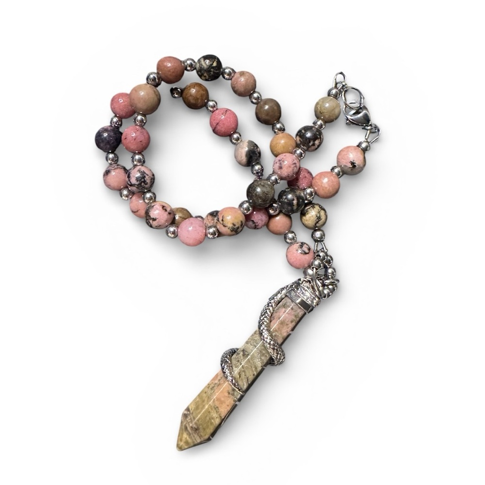 Oak rhodonite point necklace